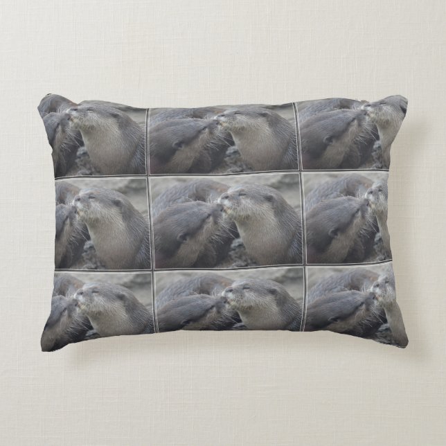 Kissing River Otters Decorative Pillow (Front)