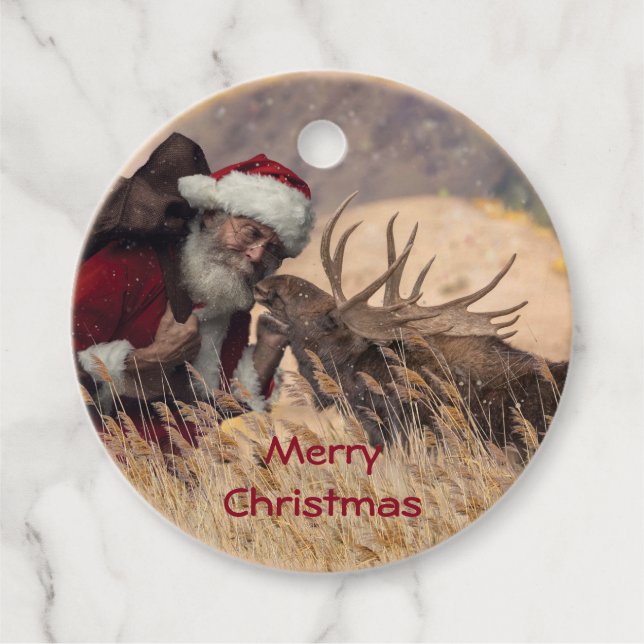 Kissing Santa and Moose Gift Tags (Front)