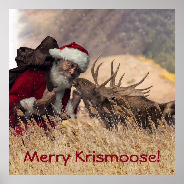 Kissing Santa and Moose Poster (Front)