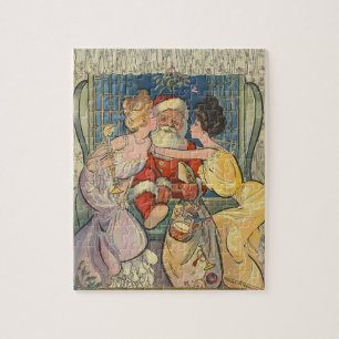 Kissing Santa Claus Vintage Christmas Jigsaw Puzzle