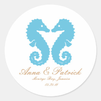 Kissing Seahorses-Destination Beach Wedding Classic Round Sticker