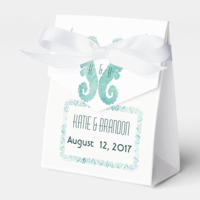 Kissing Seahorses Favour Box in Turquoise (Front Side)