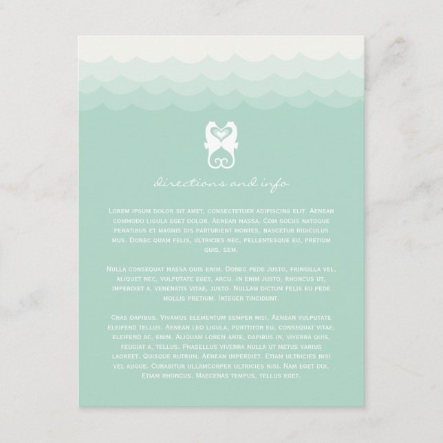 Kissing Seahorses Heart Summer Beach Wedding Enclosure Card (Front)