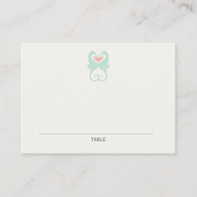 Kissing Seahorses Hearts Beach Wedding Place Cards (Front)