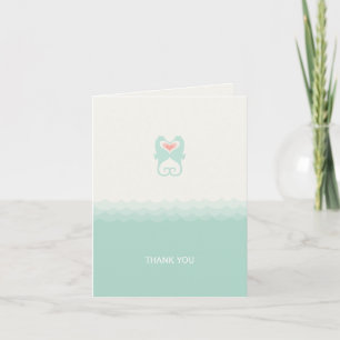 Kissing Seahorses Hearts Beach Wedding Thank You Card