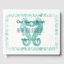 Kissing Seahorses Wedding Guest Book Turquoise