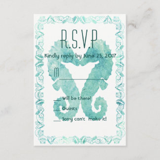 Kissing Seahorses Wedding R.S.V.P. in Turquoise RSVP Card