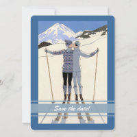 kissing skiers - winter save the date announcement