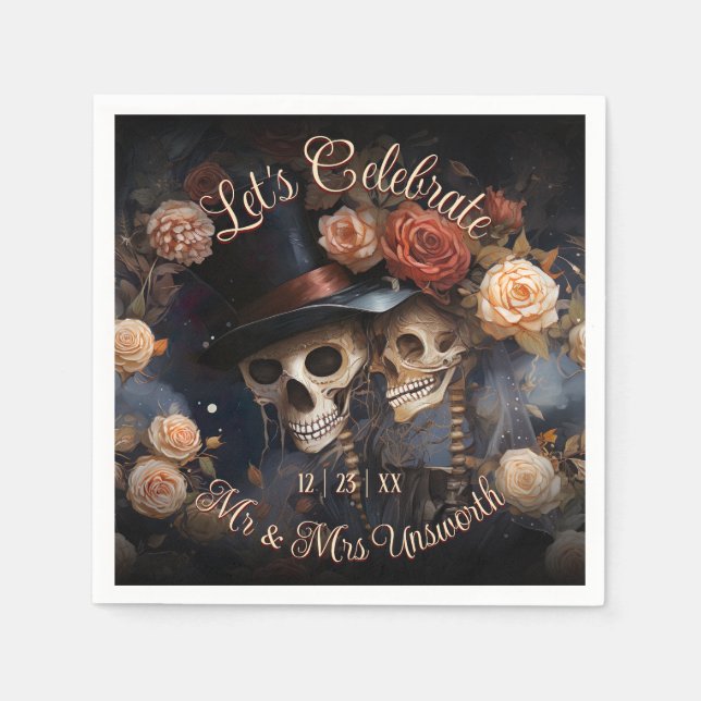 Kissing Skulls Let's Celebrate Wedding Napkins (Front)