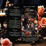 Kissing Skulls Menu Romantic Gothic Wedding Menu<br><div class="desc">Customize your wedding menu with my "Kissing Skulls" Gothic design. Perfect for gothic enthusiasts, this design features skulls in a romantic embrace. Add your names, a special message, and your wedding menu details. Ideal for gothic weddings, birthdays, and horror-themed occasions. Contact me for customization options to create a unique design....</div>