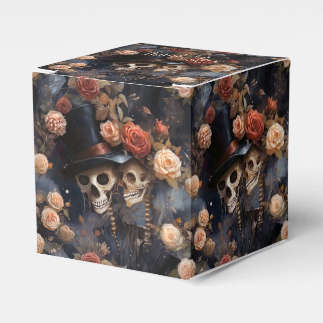 Kissing Skulls Romantic Skeleton Gothic Wedding Favor Box (Front Side)