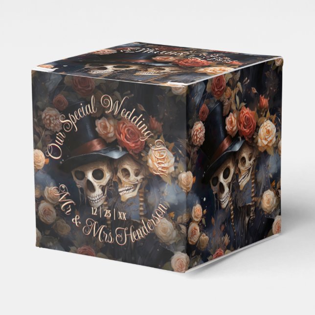 Kissing Skulls Romantic Skeleton Gothic Wedding Favor Box (Front Side)