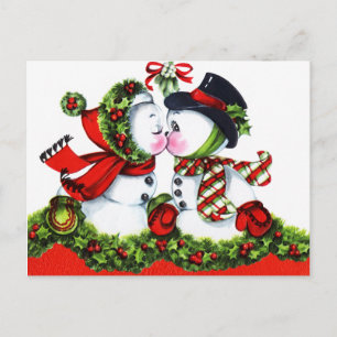 Kissing Snowman Couple Holiday Postcard