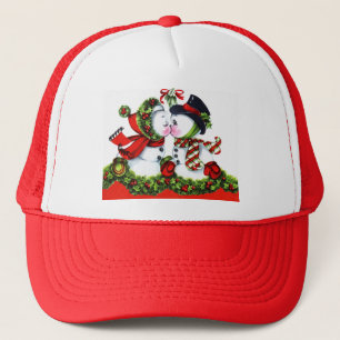 Kissing Snowman Couple Trucker Hat
