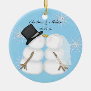 Kissing Snowmen Married Our First Chrismas Snowfla Ceramic Ornament
