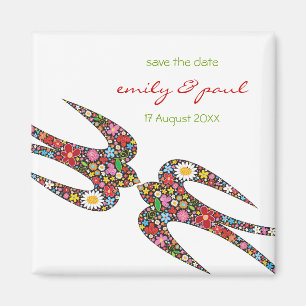 Kissing Swallow Birds Spring Flowers Save The Date Magnet