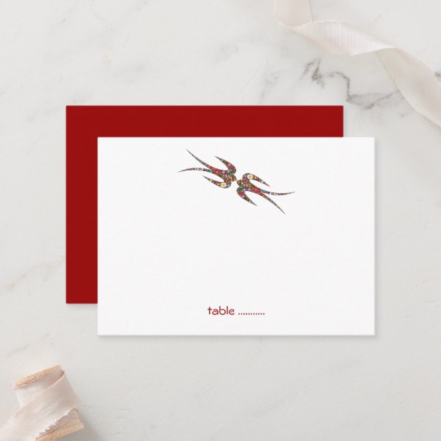 Kissing Swallows & Colourful Spring Flowers Weddin Place Card (Front/Back In Situ)