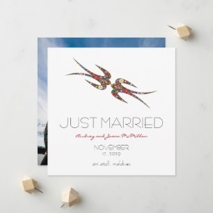 Kissing Swallows & Spring Flowers Photo Wedding Announcement