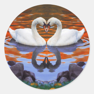 Kissing Swans in Love, Heart Shape Necks Classic Round Sticker