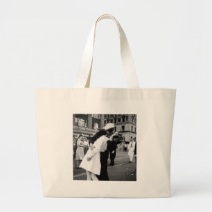 Kissing the War Goodbye at Times Square Large Tote Bag