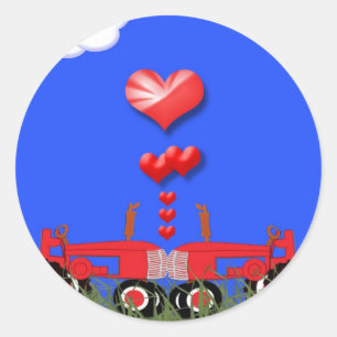 Kissing Tractors under Hearts Classic Round Sticker