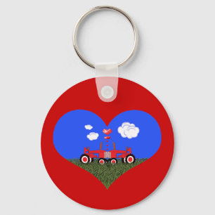 Kissing Tractors under Hearts Keychain