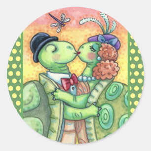 KISSING TURTLE SWEETHEARTS, CUTE TARPON VALENTINE CLASSIC ROUND STICKER