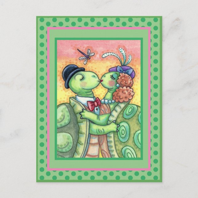 KISSING TURTLE SWEETHEARTS, CUTE TARPON VALENTINE HOLIDAY POSTCARD (Front)