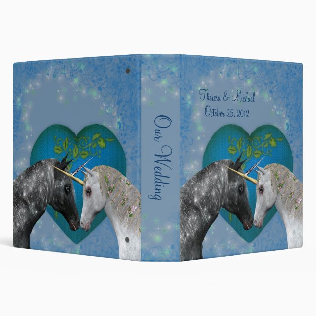 Kissing Unicorns Cute Personalized Wedding  Binder (Background)