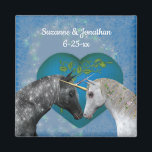 Kissing Unicorns Cute Personalized Wedding  Magnet<br><div class="desc">Mystical black unicorn kissing a lovely white unicorn on an elegant blue heart surrounded by sparkly blue lights and hearts save the date wedding announcement or favour magnet. Fill in your information in the template. Make more changes to text and font size, style, and colour by clicking on Customize. This...</div>