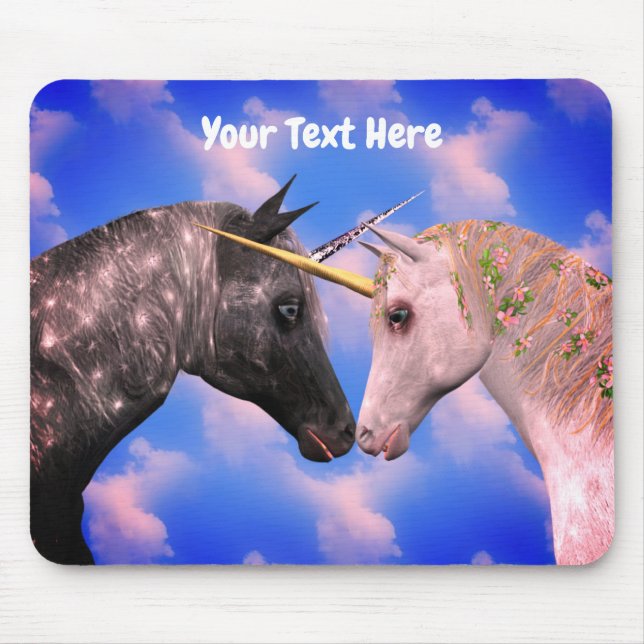 Kissing Unicorns Fantasy Personalized Mouse Pad (Front)