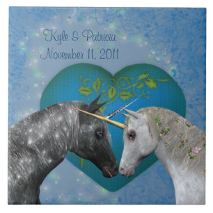Kissing Unicorns Heart Cute Personalized Wedding  Tile