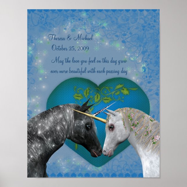 Kissing Unicorns Heart Wedding Anniversary Poster (Front)