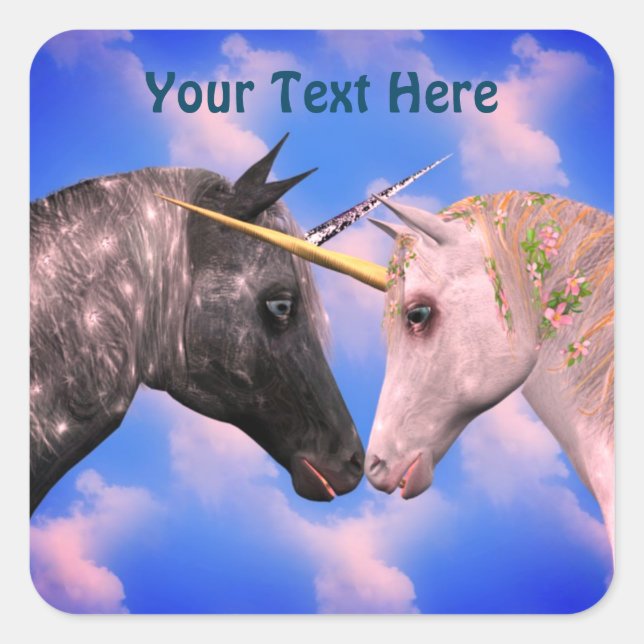 Kissing Unicorns Personalized Square Sticker (Front)