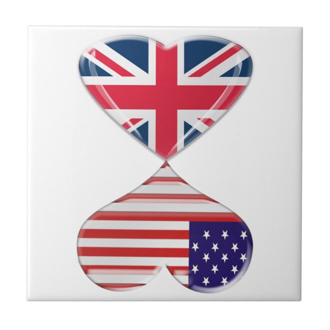 Kissing USA and UK Hearts Flags Art Tile (Front)