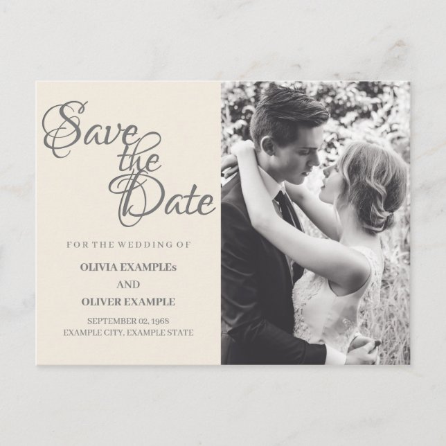 Kissing Wedding Couple in Monochrome Announcement Postcard (Front)