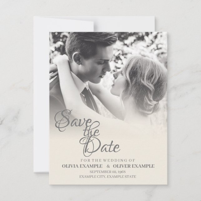 Kissing wedding couple in monochrome invitation (Front)
