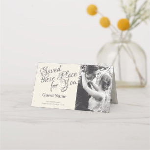 Kissing Wedding Couple in Monochrome Place Card