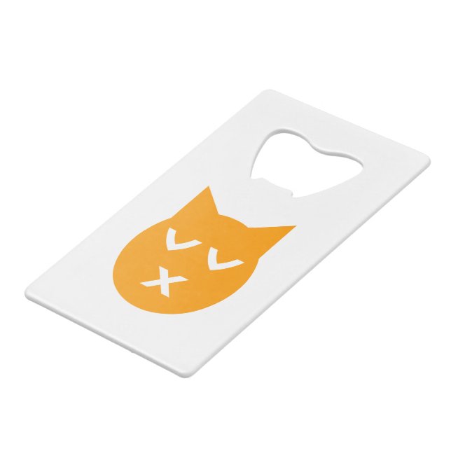 Kissing with Closed Eyes Emoji Cat Credit Card Bottle Opener (Front Angled)