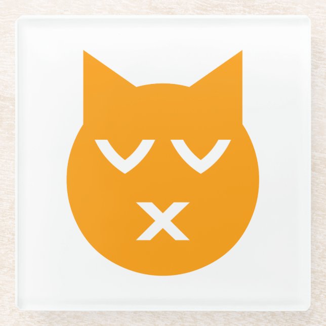 Kissing with Closed Eyes Emoji Cat Glass Coaster (Front)