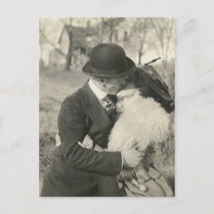 kissing with fur postcard