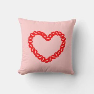 Kissy Lips Hearts Throw Pillow