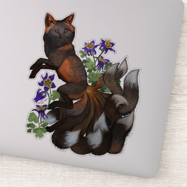 Kistune and Columbine Flowers (Detail)