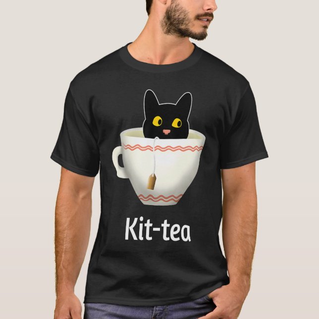 Kit Tea  Cat  , Cute Black Cat Kitty in Kittea T-Shirt (Front)