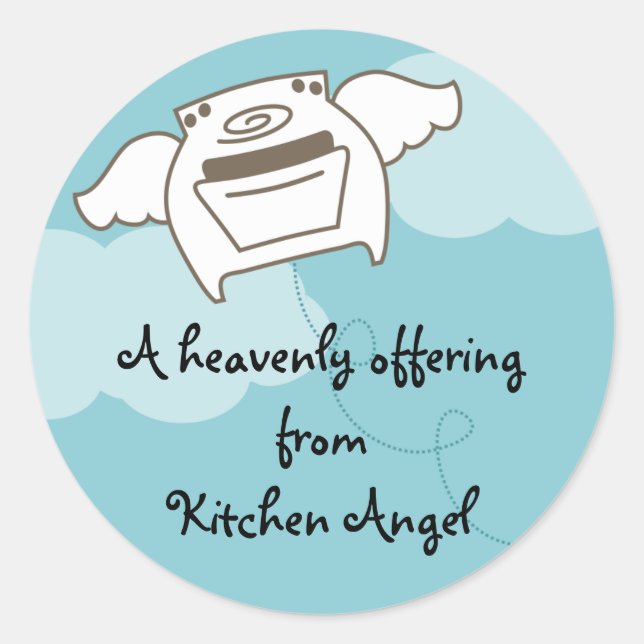 kitchen angel flying oven stove cooking baking ... classic round sticker (Front)