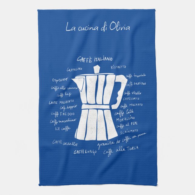 Kitchen art Italian Espresso coffee moka pot blue Towel (Vertical)