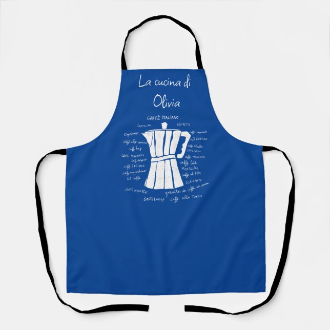 Kitchen art Italian Espresso coffee navy blue  Apron (Front)