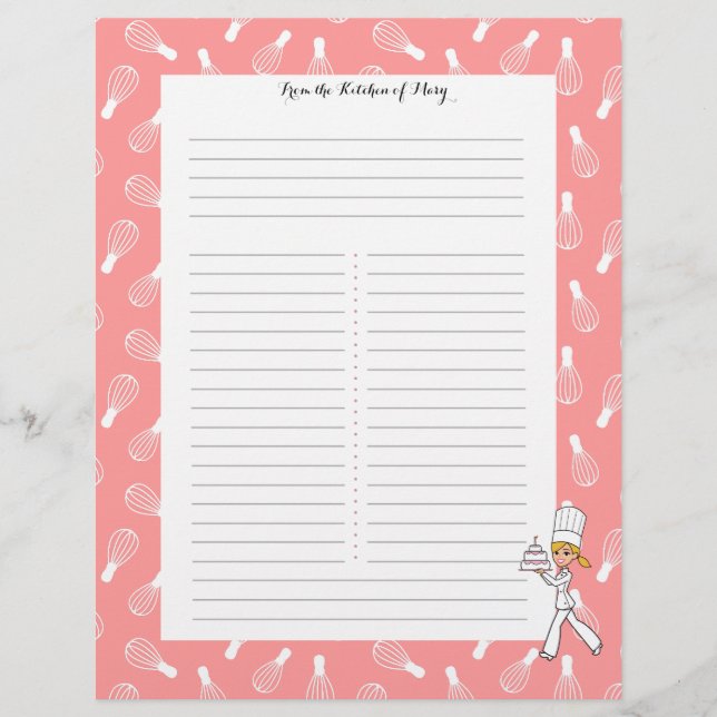 Kitchen Art Recipe Sheets with Your Name (Front)