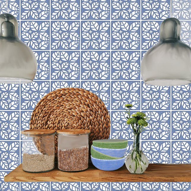  Kitchen backsplash tile, Blue and white Tile (Blue Ovate Leaf kitchen backsplash tile. Can be installed vertically, horizontally or diagonally. )