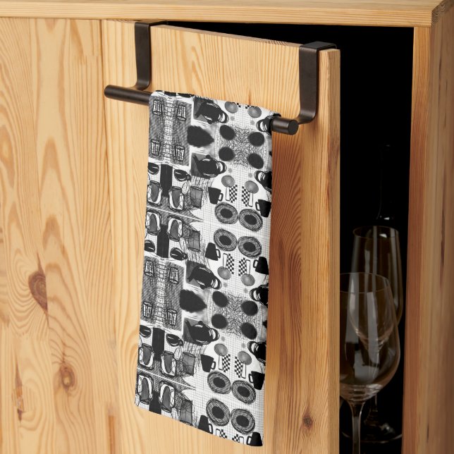 Kitchen Black and white Towel (Thirds Fold)